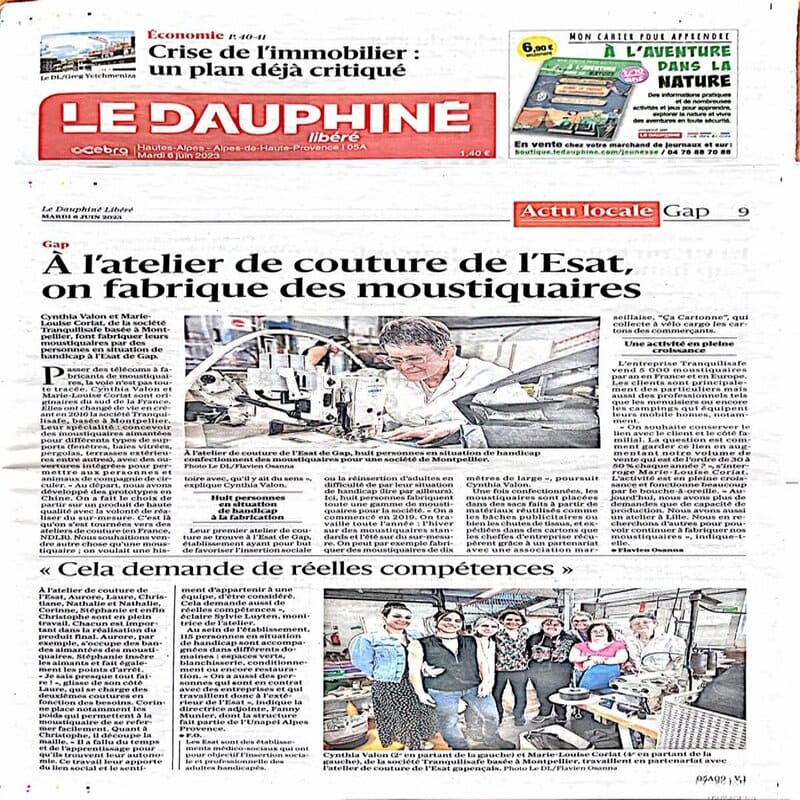 Juornal le dauphne, article sur la fabrication des moustiquaires par les handicap